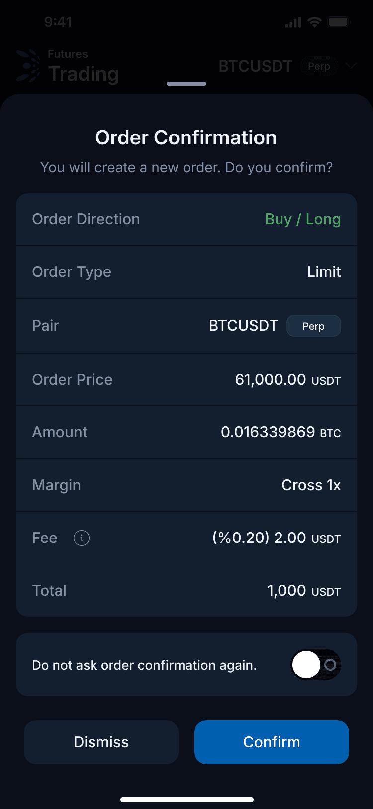 Order confirmation drawer